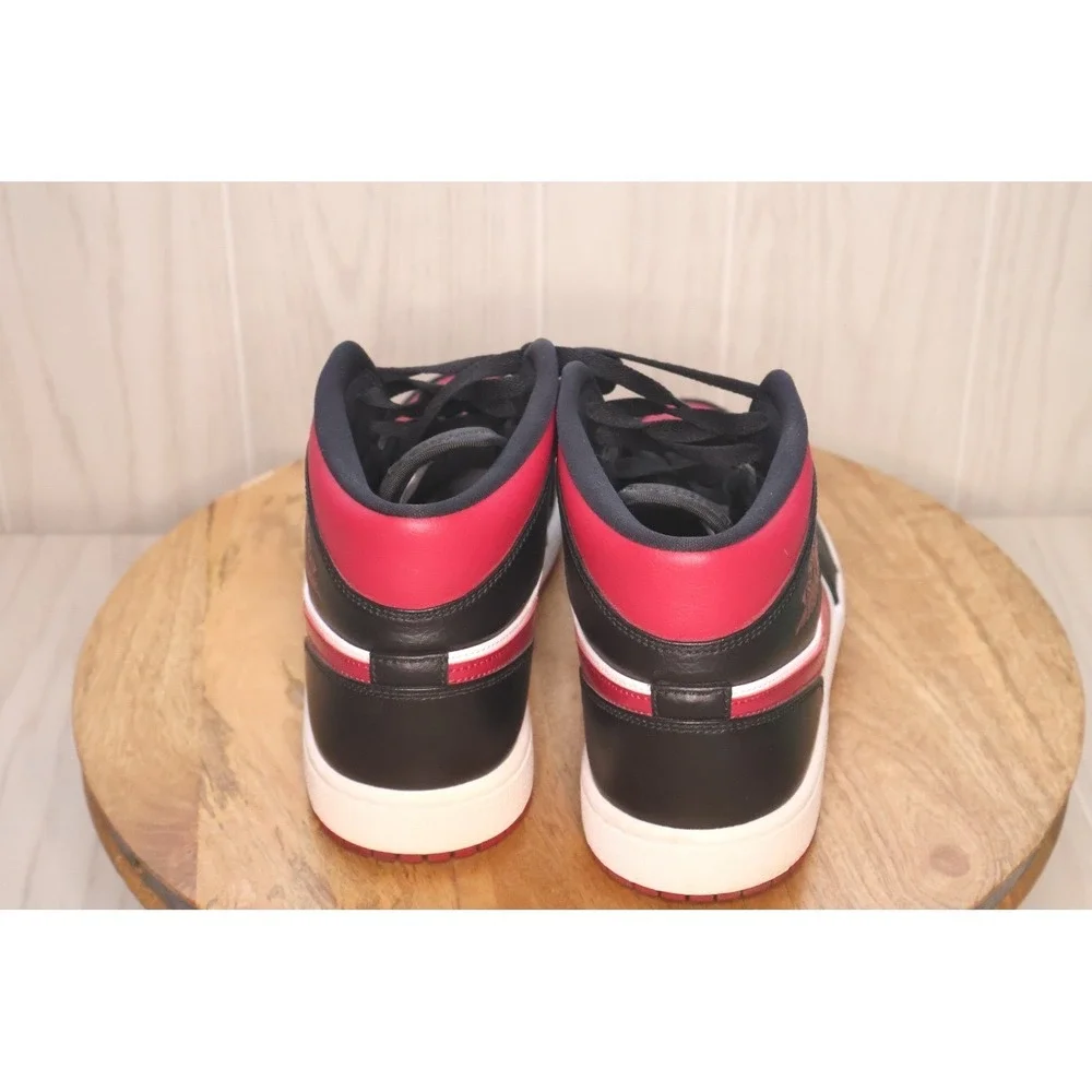 Nike Air Jordan 1 Mid Bred Toe Mens Basketball Shoes Black Red White